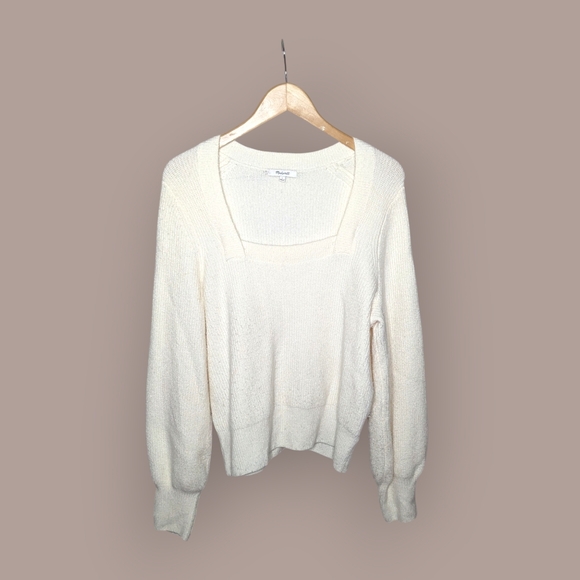 Madewell Sweaters - Madewell Melwood Coziest Yarn Cream Wool Square Neck Pullover Sweater Size Large